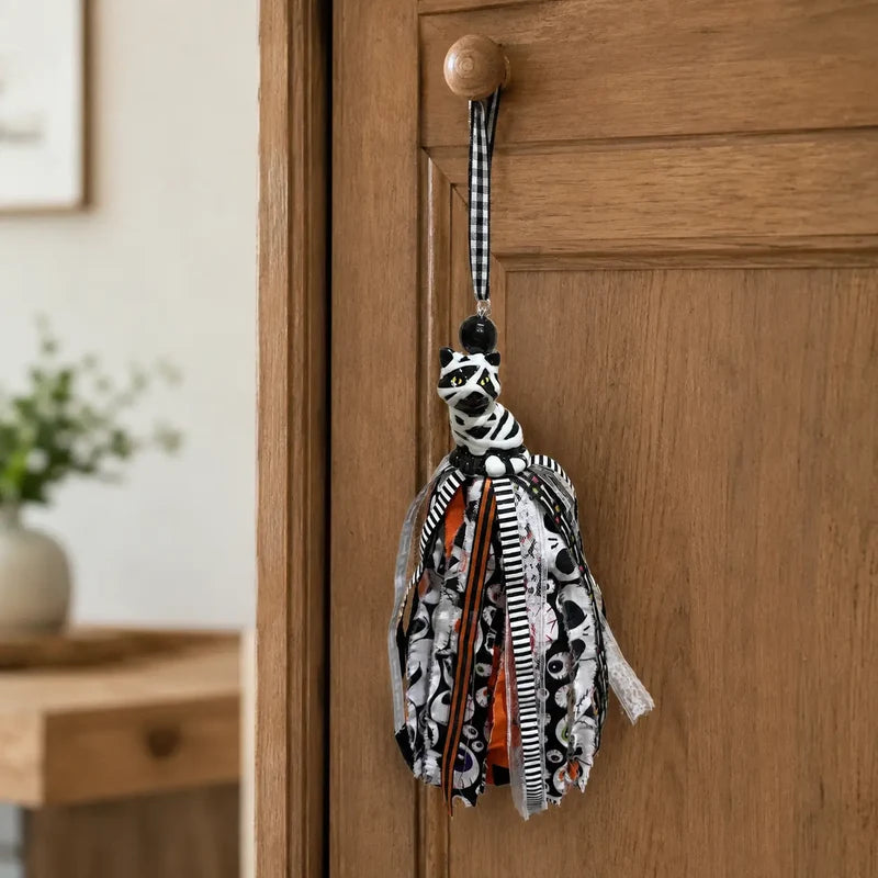 Frightfully Feline — Mummy Cat Halloween Door Tassel