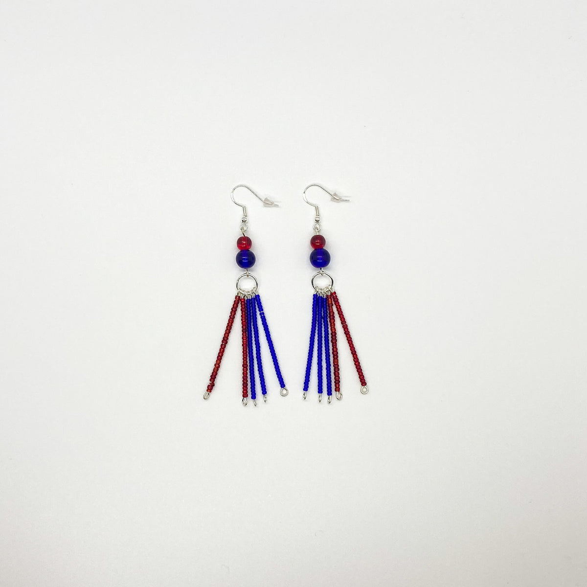 Red and Blue Tassel Earrings