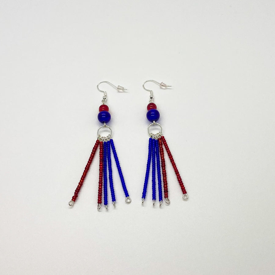 Red and Blue Tassel Earrings