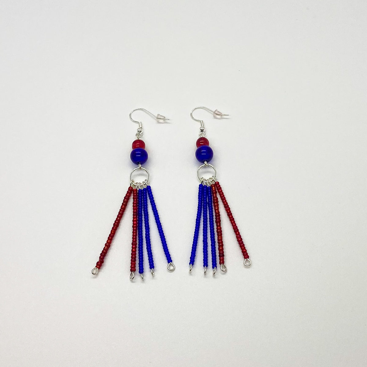 Red and Blue Tassel Earrings