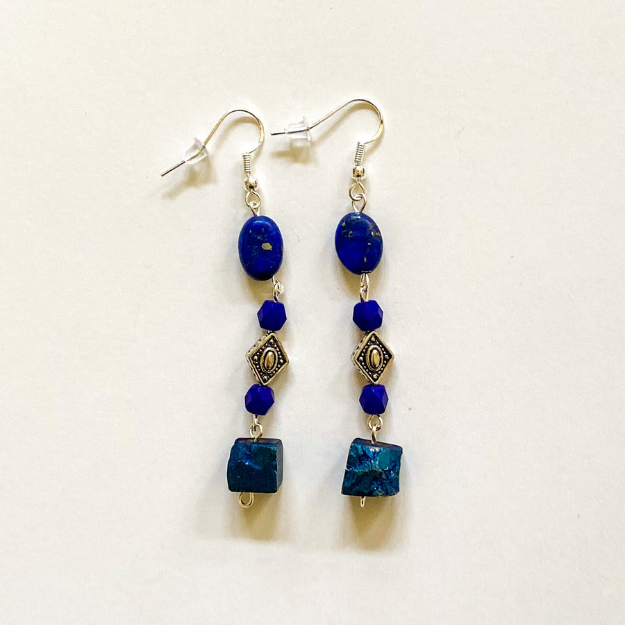 Blue Pyrite, Lapis, and Silver Plated Diamond
